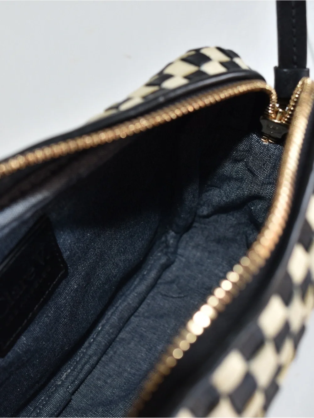 Clare V Midi Sac Black & Cream Woven Checker